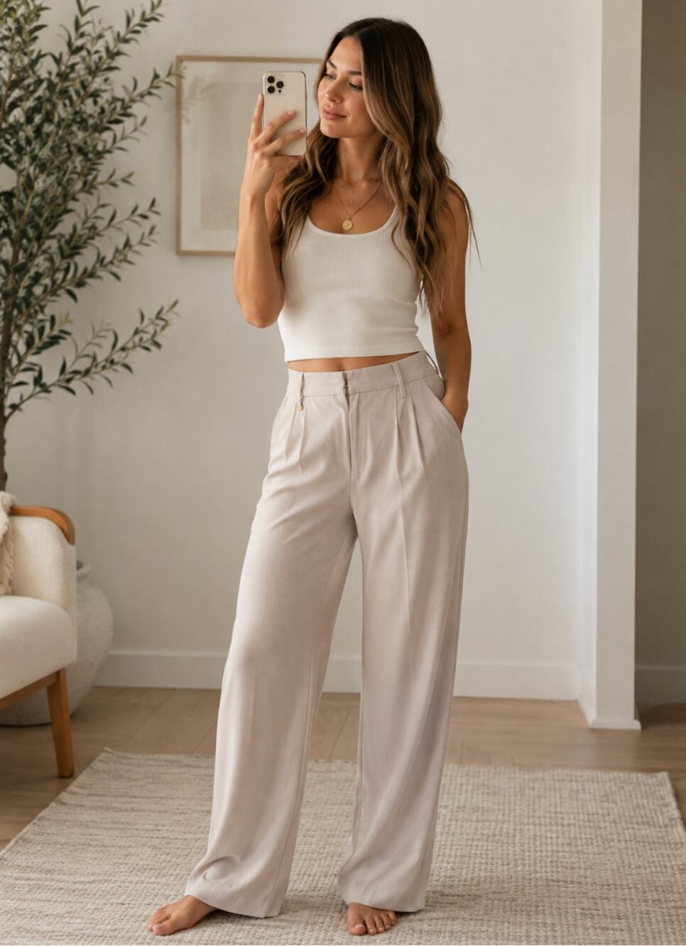 Sam Edelman Codie High Rise Wide Leg Pants Beige Taupe Size 26 Tall Workwear